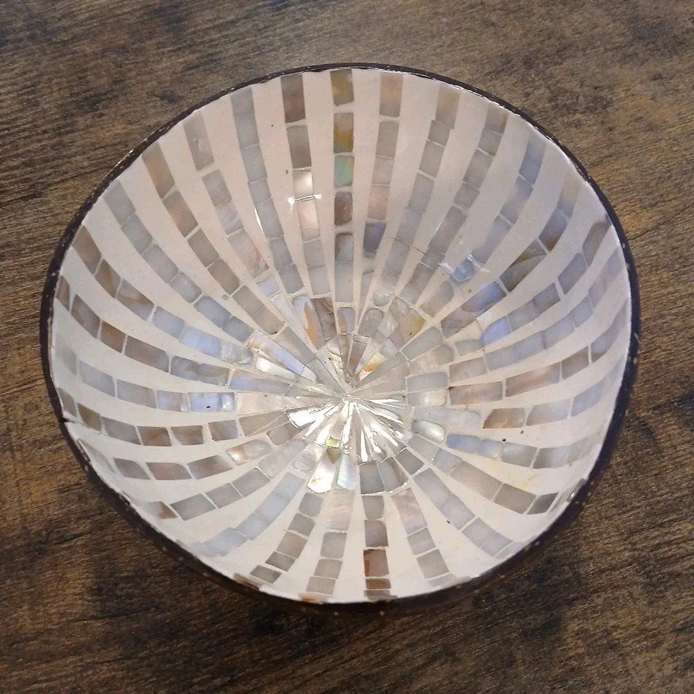 Coconut Shell Abaloni Mosaic Bowl Home Decor Candy Dish Gift 5.25